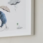 "That's one fast bike, said the Cloud" - Art Print in Polar Bear Blue by Maja Cunningham - Frame Close-up