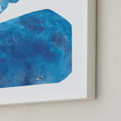 "Big Blue Whale" - Art Print in Sea Blue by Mia Posada - Frame Close-up