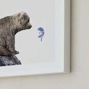"Blue Fish Wish" - Art Print in Blue Fish by Maja Cunningham - Frame Close-up