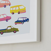 "Vroom Vroom" - Art Print in Bright Yellow by Alicia Schultz - Frame Close-up