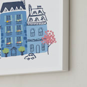 "Paris, J'adore" - Art Print in Parisian Blue by Ali Macdonald - Frame Close-up