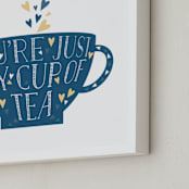 "Lettered Cup Of Tea" - Art Print in Navy Blue by curiouszhi - Frame Close-up