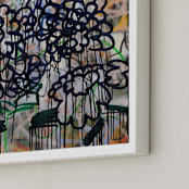 "Blue Dripping Hydrangea" - Art Print in Blue and Neutrals by Angela Simeone - Frame Close-up