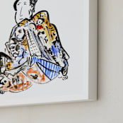 "The Comforts of Home" - Art Print in Pink Kimono by Stuart Heir - Frame Close-up
