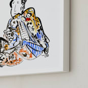 "The Comforts of Home" - Art Print in Pink Kimono by Stuart Heir - Frame Close-up
