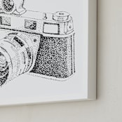 "Flashing Lights Vintage Camera" - Art Print in White & Black by Alexandrea Miller - Frame Close-up