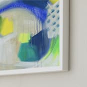 "Breathe Into Me" - Art Print in Yellow Green Blue by Julie Hawkins - Frame Close-up
