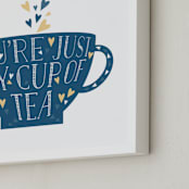 "Lettered Cup Of Tea" - Art Print in Navy Blue by curiouszhi - Frame Close-up