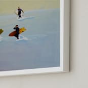 "Rincon Surfers" - Art Print in Creamy yellow by Annie Seaton - Frame Close-up