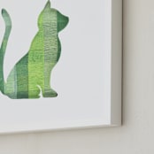 "Green Party Kitty" - Art Print in Silhouette Green by Jeff Preuss - Frame Close-up