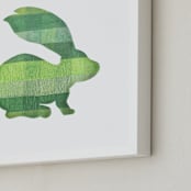 "Green Party Bunny" - Art Print in Silhouette Green by Jeff Preuss - Frame Close-up