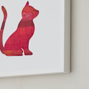 "Red Party Kitty" - Art Print in Silhouette Red by Jeff Preuss - Frame Close-up