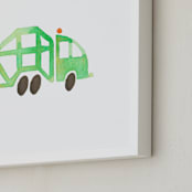"Garbage Truck Art" - Art Print in Emerald Green by Jan Dolby - Frame Close-up