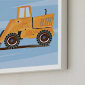 "Digger truck art" - Art Print in vintage orange gold by Rebecca Marchese - Frame Close-up