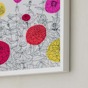 "Zinnia Field No.2" - Art Print in zinnia red by Janie Allen - Frame Close-up