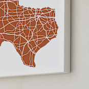 "Texas Highway Map" - Art Print in Orange by Jessie Steury - Frame Close-up