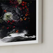 "Cat and Blooms" - Art Print in Dark Spring by Augusto Paolo Bringas Dizon - Frame Close-up