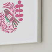 "Folk Bird" - Art Print in pink by Jen Owens - Frame Close-up
