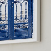 "Behind The Blue Door" - Art Print in rolyal blue by Kathy Par - Frame Close-up