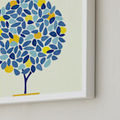 "Abstract Lemon Tree" - Art Print in Deep Blue by Kristian Gallagher - Frame Close-up