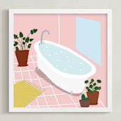"bathroom window" - Art Print in millennial pink by Katja Ja - Framed