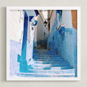 "Streets of Chefchaouen II" - Art Print in Chefchaouen Blue by Alannah Kittle - Framed