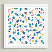 "Geometric plants" - Art Print in White by FERNANDA MARTINEZ - Framed