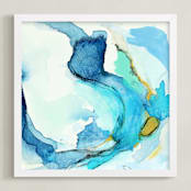"Tide Pool #2" - Art Print in caribbean blue by Mya Bessette - Framed
