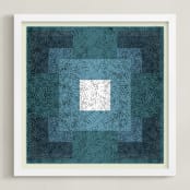 "Scribble Squares " - Art Print in Ocean by Kathleen Ney - Framed