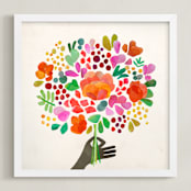 "All is well" - Art Print in coral by Betty Hatchett - Framed