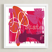 "Skateboarding Girls" - Art Print in Intense Magenta by Aimee Siberon - Framed