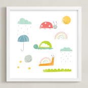"Backyard Friends" - Art Print in Grass Green by studio aliQue - Framed