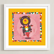 "Playground Bear" - Art Print in Sunshine yellow by Mandy Rider - Framed