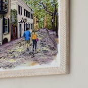 "Stroll under the Live Oaks" - Art Print in Cobblestone Shadows by The Tattered Traveler - Frame Close-up