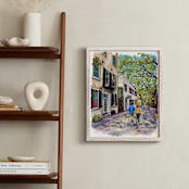 "Stroll under the Live Oaks" - Art Print in Cobblestone Shadows by The Tattered Traveler - In a Room