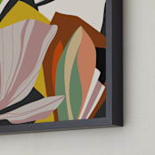 "Leaves and Flowers" - Art Print in Beige by Angel Estevez - Frame Close-up