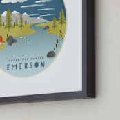 "Adventure Awaits" - Personalized Art Print in Denim by Grace Kreinbrink - Frame Close-up