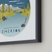 "Adventure Awaits" - Personalized Art Print in Denim by Grace Kreinbrink - Frame Close-up