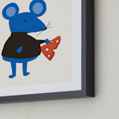 "French Mouse" - Art Print in Cobalt by Morgan Kendall - Frame Close-up