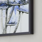 "Blue Mushrooms" - Art Print in Cornflower Blue by Emily Magone - Frame Close-up