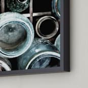 "Bottles II" - Art Print in Emerald Green by Debra Pruskowski - Frame Close-up