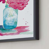 "Peonies and a Mason Jar" - Art Print in Magenta by Kelsey McNatt - Frame Close-up