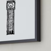 "Big Ben London" - Art Print in Black and White by Phrosné Barwood - Frame Close-up