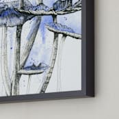 "Blue Mushrooms" - Art Print in Cornflower Blue by Emily Magone - Frame Close-up