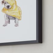 "Rainy Day Pup" - Art Print in Rain Slicker Yellow by Lauren Rogoff - Frame Close-up