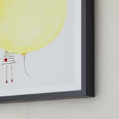 "The Girl and the Giant Balloon" - Art Print in lemon yellow by Monica Loos - Frame Close-up