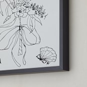"Beach Bouquet" - Art Print in Ink Black by Nicole Simms - Frame Close-up