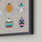 "Colorful Eclectic Insects" - Art Print in Pastel Grey by McKenna Sato - Frame Close-up