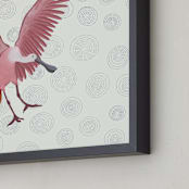 "Roseate spoonbill" - Art Print in Rose in rain by Nina Leth - Frame Close-up