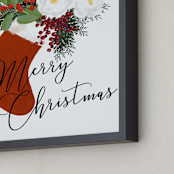"Merry Christmas floral stocking" - Art Print in Snow by Rosana Laiz Blursbyai - Frame Close-up